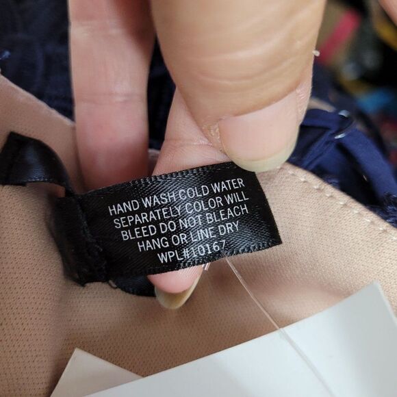 Aqua Bendita Lace Cami‎ Midi Dress S Navy Spaghetti Fit Flare Ladder Lace Bodice - Picture 12 of 13